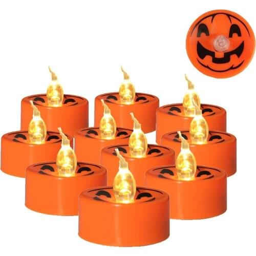 12pcs/set Creative Pumpkin Light Halloween Flameless Orange Electric Candle Lamps Halloween Decoration for Home Horror House