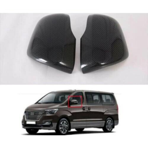 2PCS Black Carbon fiber Rearview Side Mirror Cover Trim Emblems For Hyundai H-1/GRAND STAREX 2019-2020