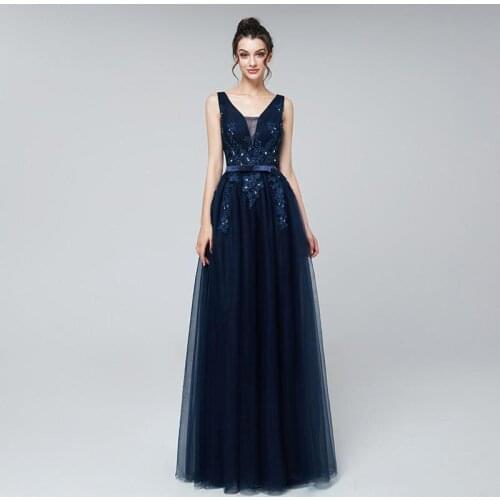 2021Tulle A-Line Prom Dresses Sexy V-neck Appliques Beads Formal Dress Wedding Evening Dress Wear Special Occasion Gowns 011