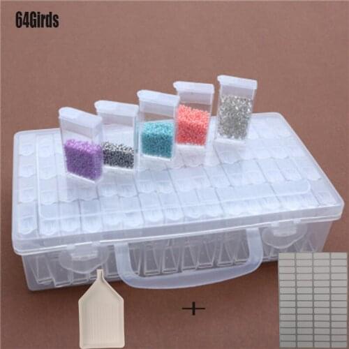 64Grids with plate storage box diamond storage accessories box diamond painting cross stitch resin rhinestone beads container