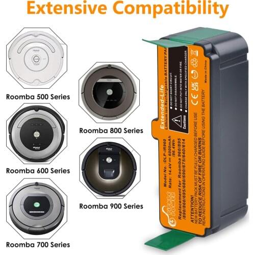 6000mAh Li-ion Battery for iRobot Roomba 980 R3 895 890 880 870 860 695 690 680 675 500 600 700 800 900 Series Vacuum Cleaner