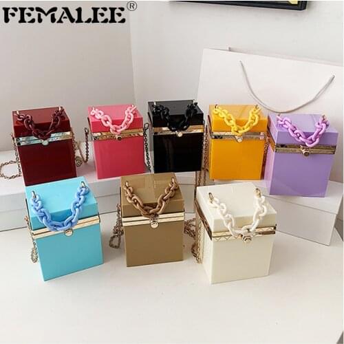 Acrylic Ins Female Clutch Box Purse Ladies 2021 Summer PVC Mini Hand Bags Luxury Small Handbags for Women Chains Shoulder Purses