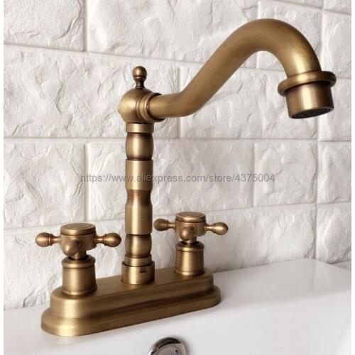Antique Brass Dual Handle Swivel Bathroom Kitchen Sink Faucet Mixer Tap 2 Hole Hot and Cold Water Mixer Taps Nan066