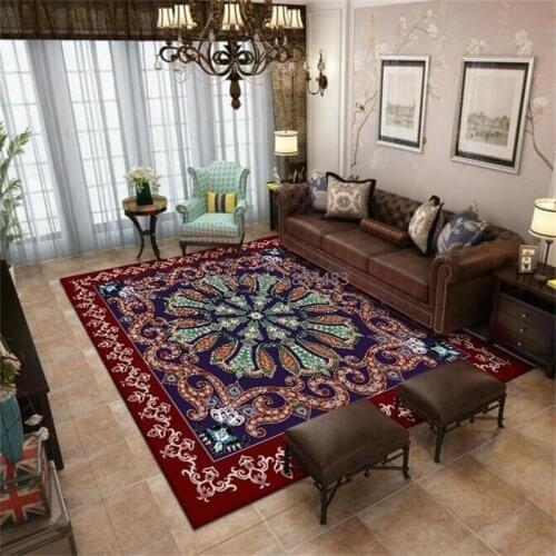 Bohemian Classical Red Brown Dark Blue Persian Pattern Ethnic Style Kitchen Living Room Bedroom Bedside Carpet Mat