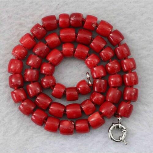 Natural stone red coral 8-10mm irregular abacus bead necklace chain 18" 45cm