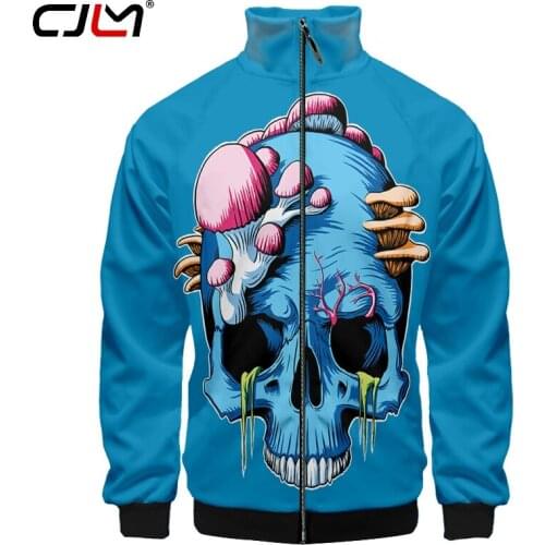 CJLM Blue Skull Print Q Version Anime 3d Stand Collar Hoodie Men Women Zipper Hoodies Jackets Long Sleeve 3D Sweatshirts Tops