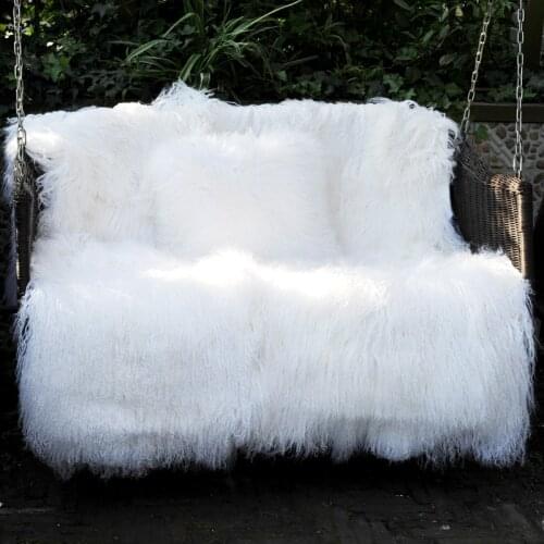 CX-D-23B Super Soft Long Shaggy Furry Fur Warm Elegant Real Mongolian Lamb Fur Throw Blanket