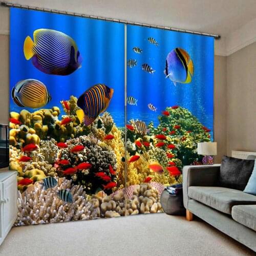 Blue curtains oecan underwater Drapes Cortinas Customized size Luxury Blackout 3D Window Curtains For Living Room