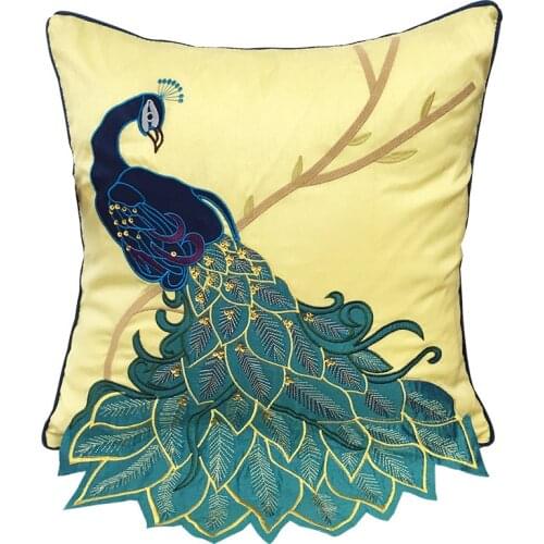 Peacock Cushion Cover 45x45cm Floral Country Style Pillow Cover Embroidery Suqare Home decoration for Living Room