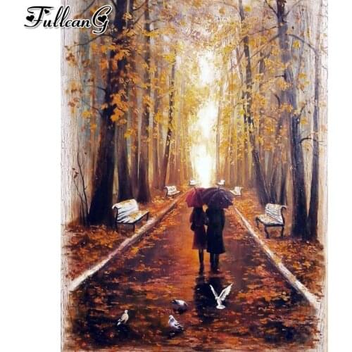 FULLCANG 5d diy diamond painting cross stitch autumn landscape lovers full square round drill rhinestone embroidery kits FG0058