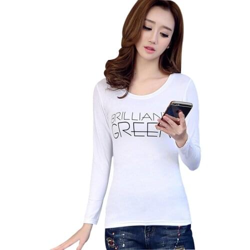 Hot 2019 Women Sexy Slim Long Sleeve T-Shirt Letters Printed Crew Neck T-Shirts Girls Ladies Casual Bottoming Shirt Tee Tops