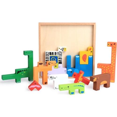 Creative Animal Building Blocks Puzzle Board Game Family/Party Best Gift for Children Colorful Funny Wooden Game