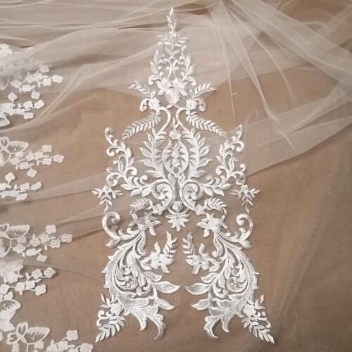 Ivory White 2pcs/lot Lace Patches Applique Wedding Dress Back Stickers Clothing Patches V2787