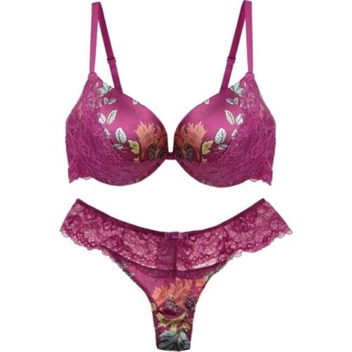 MiaoErSiDai Sexy Floral Push Up Bra Set Padded Bra Bralette With Sexy Panty Comfy Fit Bra And Brief 36-40 B/C Cup