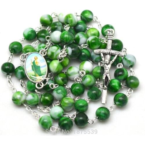 Fashion Jude Rosary 8 mm Green Acrylic Bead Jude Rosary Center Medal
