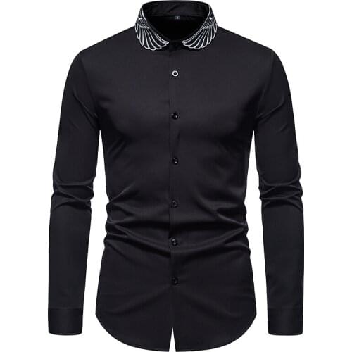 Mens Wings Black Dress Shirts 2021 Stylish New Long Sleeve Steampunk Shirt Men Party Club Bar Social Shirt Male Chemise Homme