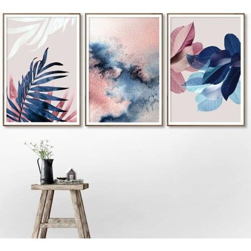 Wall art leaf watercolor painting canvas oil painting decoration pink blush poster and wall pictures for living room painting