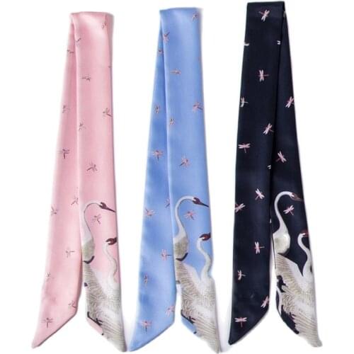 New Swan Printed Ladies Scarf Luxury Brand Designer Small Narrow Long Headscarf Hair Band Tied Bag Ribbon Beach Shawl Female C24