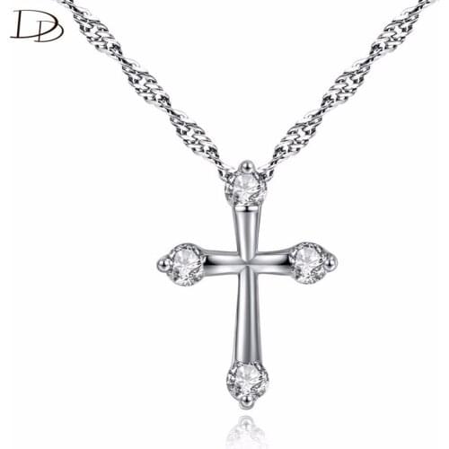 DODO AAA Cubic Zircon Cross Pendant Necklace Women Silver Color Fashion Jewelry Chic Water-wave Chain Bijoux Femme Choker N42