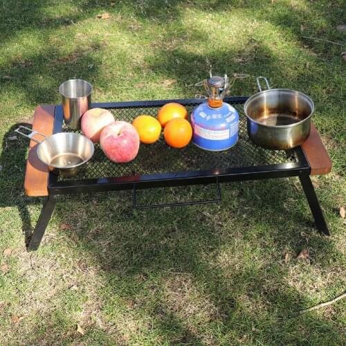 Portable Camping Folding Net Table Folding Table Adjustable Handle Iron Black Grill Table for Camping Outdoor Tools