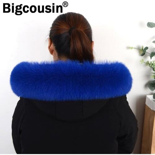 100% Real Fox Fur Collar Natural Fox Fur Scarves 70cm 75cm Woman Man Winter Jackets Hooded Accessories Royal Blue Scarf Wraps