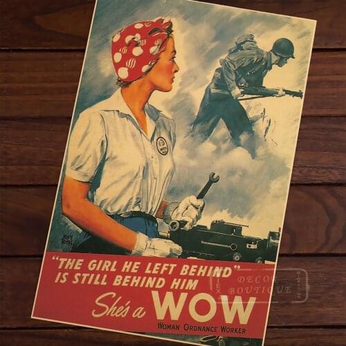 She Wow Still Behind Him WW2 Propaganda Retro Vintage Kraft Decorative Poster DIY Wall Canvas Sticker Delicate Home Bar Decor Gi