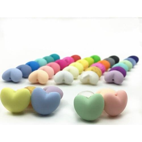 Silicone loose heart Beads - Food Grade silicone 20mm Heart beads for Teething beads necklace silicone baby teether Wholesales