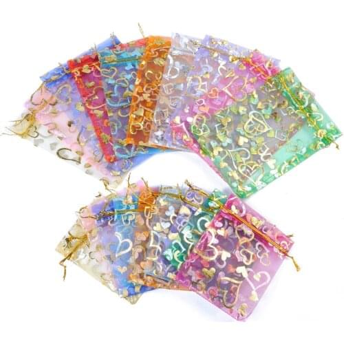 50Pcs/set 7x9cm Gold Rose/butterfly Organza Bags Jewelry Wedding Gift Pouch Mix Color for Christmas New Year Party Holiday Use