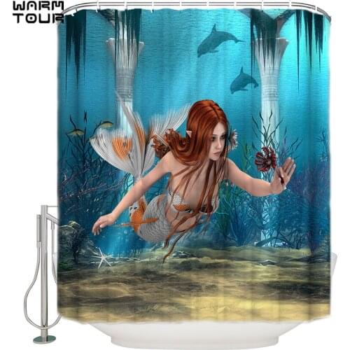 WARMTOUR Shower Curtain Mermaid Waterproof Shower Curtain Bathroom Decor