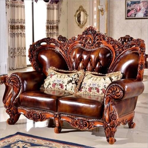 High quality European antique living room sofa furniture genuine leather set 1065