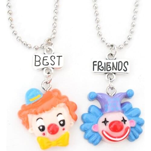 Funny Amusement Park Clown Boy Pendant Necklace Children BFF 2 Best Friends Friendship Jewelry Merry Christmas Gifts For Kids