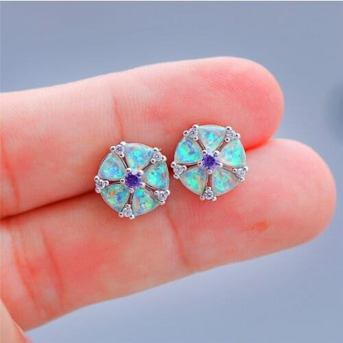 Cute Female Flower Stud Earrings With Opal Fashion 925 Sterling Silver Party Earrings For Women Classic Love Wedding Earrings