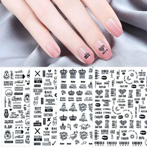 1pcs black Russian Letter 3D Nail Sticker Crown Pattern 3D Decals Self Adhesive Slider For Nails Art Alphabet Design Decor
