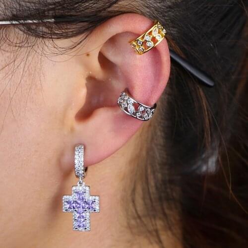 1 PIECE hollow cz circle ear cuff gold silver color micro pave cubic zirconia no piercing fashion women clip on earring