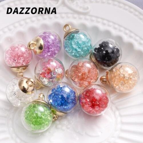 10Pcs/Lot 16mm Colorful Transparent Glass Ball Pendant Finding For DIY Jewelry Making Necklace Earring Accessories