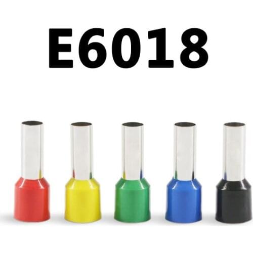 100pcs E6018 Tube insulating terminals 6MM2 Cable Wire Connector Insulating Crimp Terminal Insulated Connector VE6018