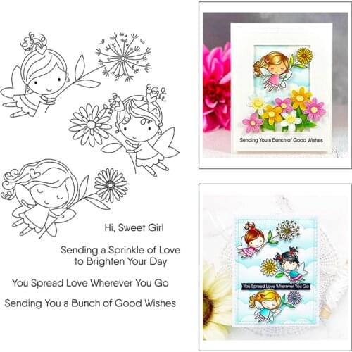 2020 New Words Sweet Love Clear Stamps Sets Flowers and Fairy Girls Metal Cutting Dies Scrapbooking For Crafts Card Making