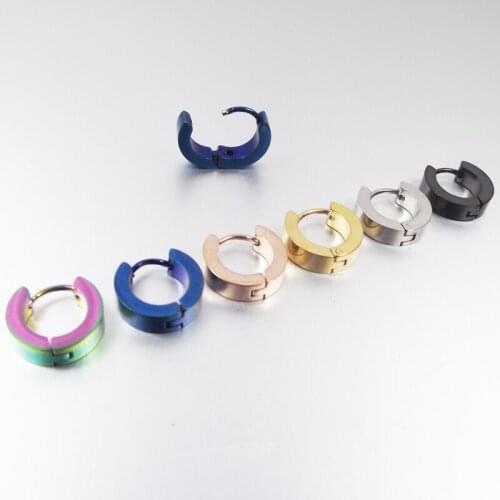 24pcs/lot Wholesale Blue Rose Gold Brand New Stainless Steel Round Hoop Earrings Korean Punk Rock Circle Earring Ear Jewelry