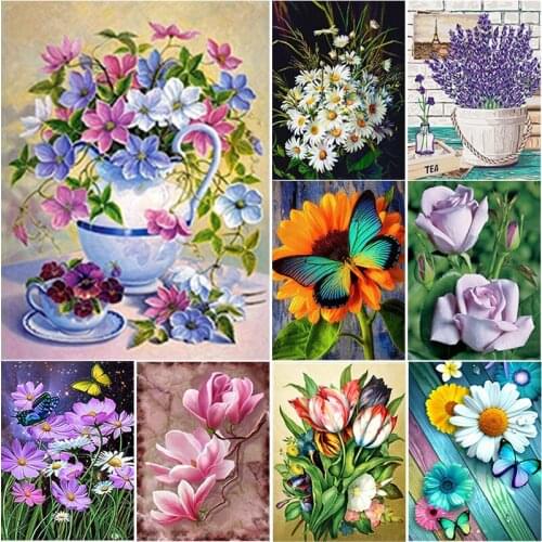 5D DIY Flower Scene Diamond Painting Fresh Flower Diamond Embroidery Cross Stitch Full Square Round Drill Home Decor Manual Gift