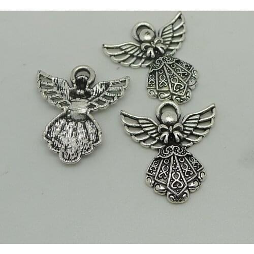 A4519 100pcs Tibet Silver Angel Charm Pendant 27x24mm Alloy Jewelry Accessories
