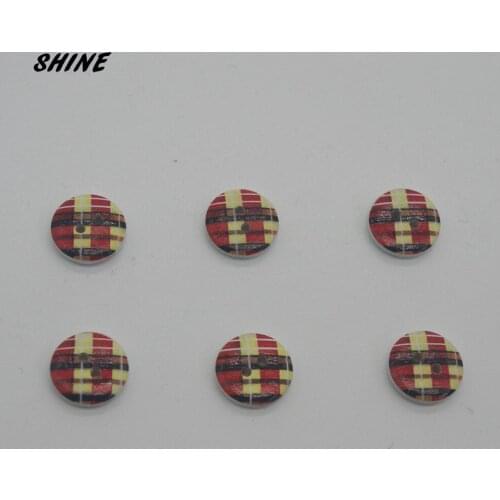SHINE Wooden Sewing Buttons Scrapbooking Round Two Holes Check Pattern 15mm Dia. 24 PCs Costura Botones Decorate bottoni botoes