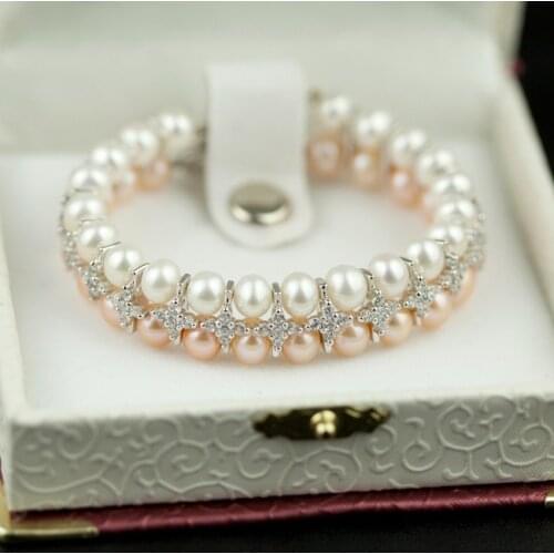 MADALENA SARARA 6-7 mm Genuine Freshwater Pearl Bracelet Beaded Making Two Rows Different Color Design