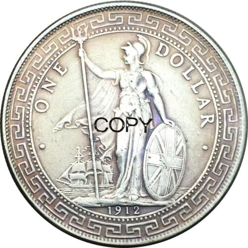 British Trade One Dollar 1912 Kong hong Yi Yuan Brass Silver Plated Copy Coin