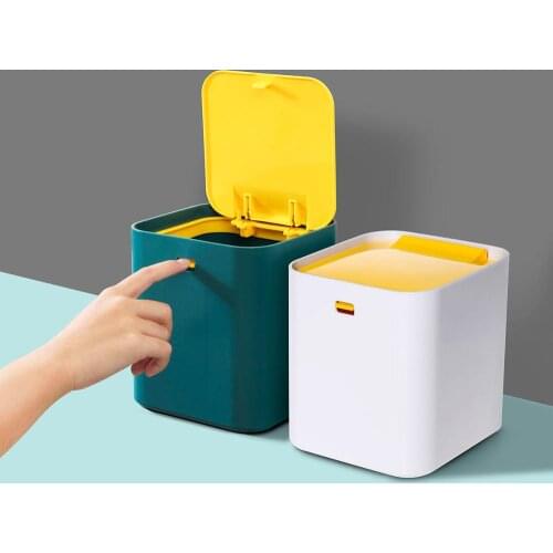 Household Small Push-Type Trash Can With Lid Office Desktop Simple Pop-Lid Waste Bins