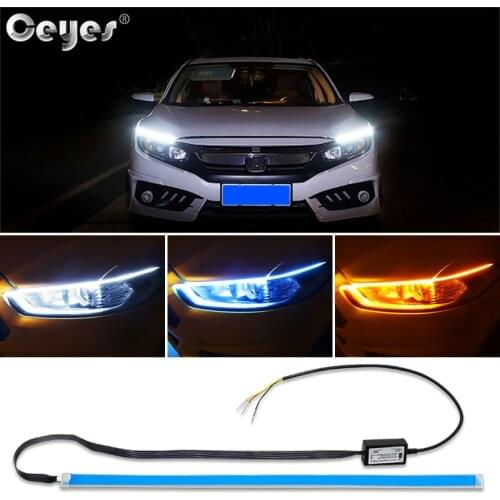 Ceyes Car Styling 12V Headlight Day Light DRL Daytime Signal Lights Strip Lamp Led Ice Blue Turn Yellow For Fiat 500 For Audi A3