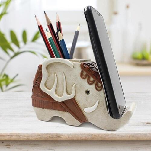 Pencil Holder Phone Stand Home Office Decoration Elephant Shaped Office Desk Organizer Desktop Storage Organization Tool