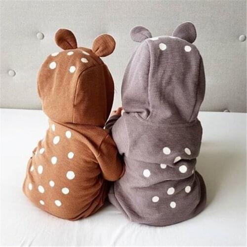 New Born Baby Clothes Autumn Rompers Long Sleeve Bear Hooded Baby Onesie Dots Toddler Jumpsuit Unisex Toddler Girl Boy Clothes