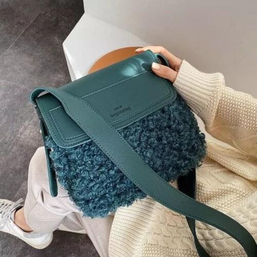 Elegant Square Female Crossbody Bag 2020 High Quality PU Leather Womens Designer Handbag Plush Shoulder Messenger Bags Purses