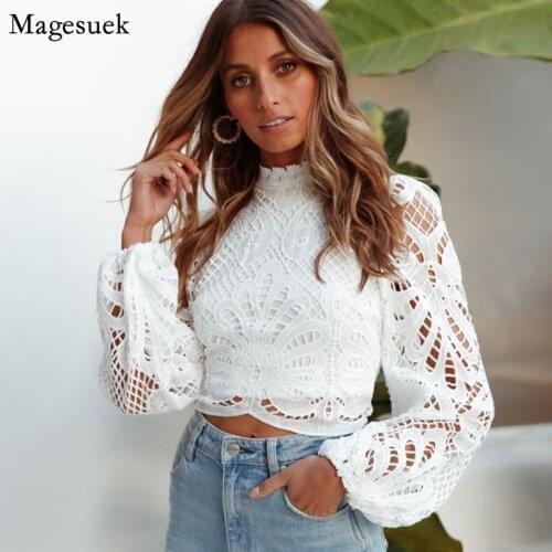 Chic Cotton Elegant Womens Blouses Long Sleeve Lace Tops Female Crochet Hollow Out Sexy White Woman Shirt Blusas Mujer 16296