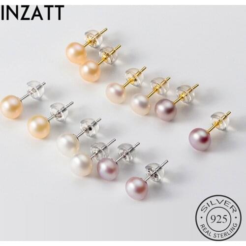 INZATT Real 925 Sterling Silver Pearl Stud Earring For Fashion Women Cute Perforation Fine Jewelry Minimalist Accessories Gift